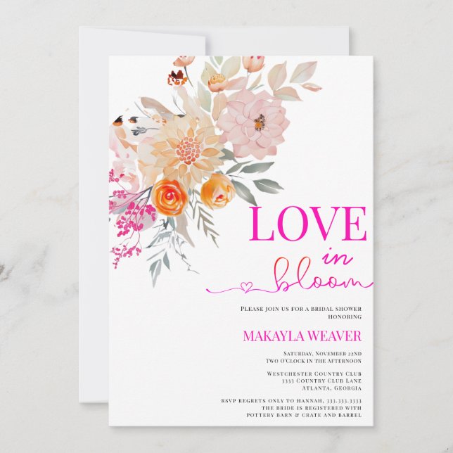 Invitation amour En Fleur BlushPrintemps Floral nuptiale douc (Devant)