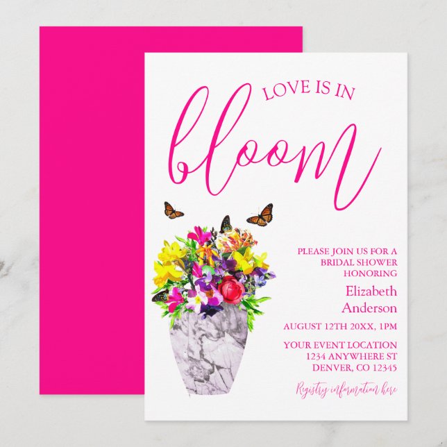 Invitation Amour En Fleur Fête des mariées Florale (Devant / Derrière)