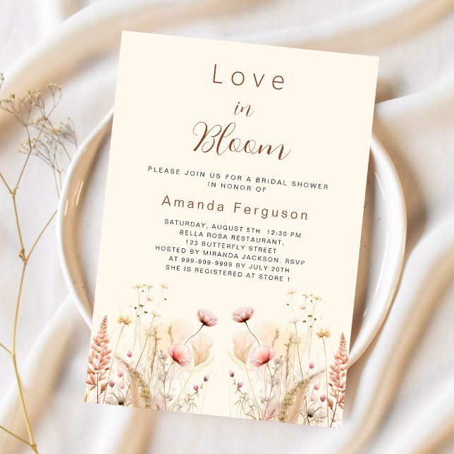Invitation Amour en fleur fleur sauvage Fête des mariées boho (Créateur téléchargé)