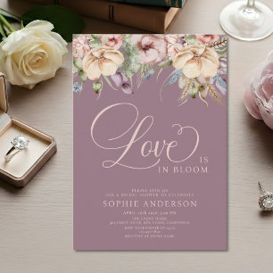 Invitation Amour en Fleur Mauve Fête de Mariage Florale