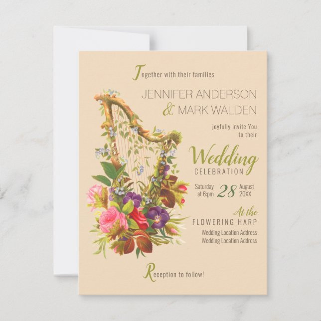 Invitation Amour en fleur Musique liée CC0318 Floral Mariage (Devant)