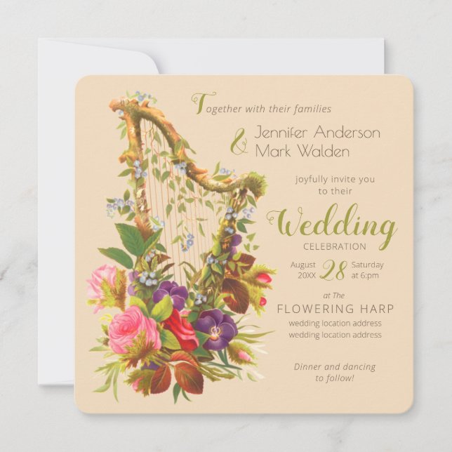 Invitation Amour en fleur Musique liée CC0593 Floral Mariage (Devant)