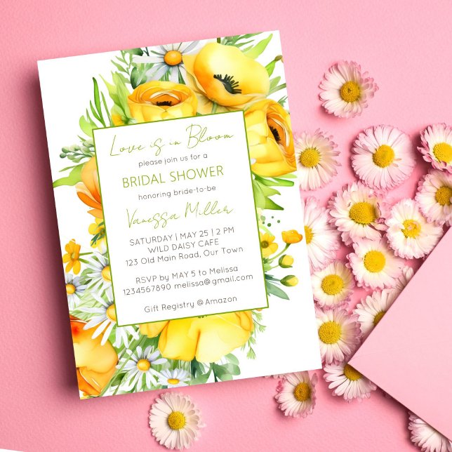 Invitation Amour en fleur printemps nuptiale modèle de douche (Love in bloom spring summer flower bridal shower template invitation digital download wild daisy)