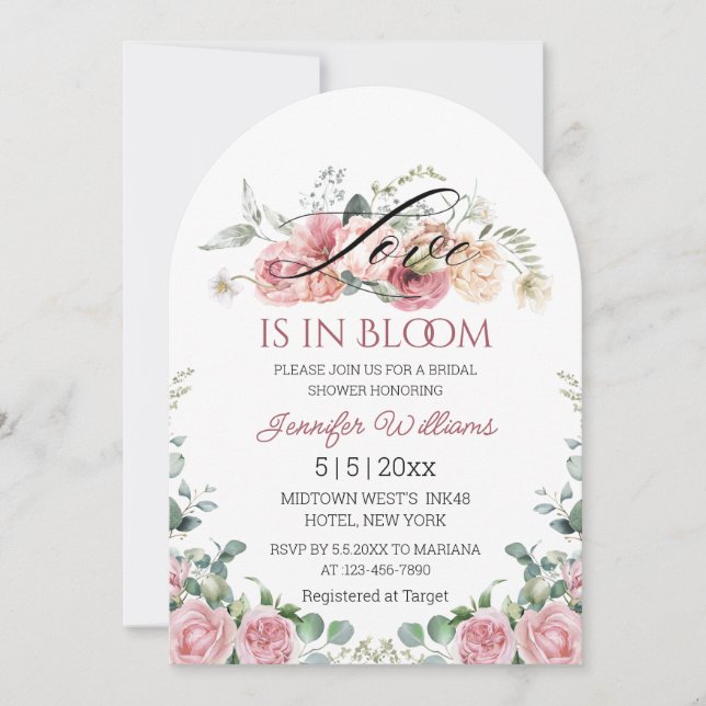 Invitation amour en fleur rose rose floral arche de douche nu (Devant)
