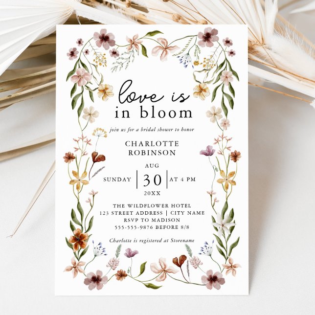 Invitation Amour en fleurs Fête des mariées d'été du printemp (Love in Bloom Floral Spring Summer Bridal Shower Invitation)
