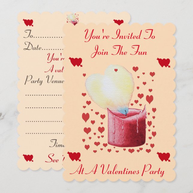 Invitation amour en forme de coeur flamme rouge bougie valent (Devant / Derrière)