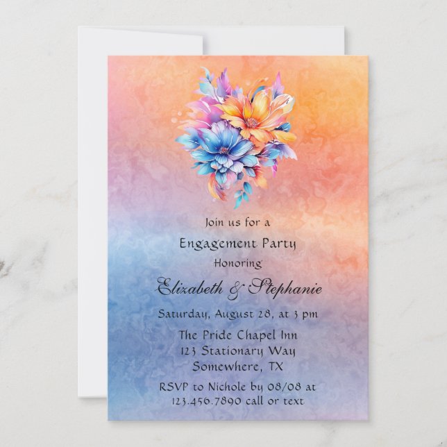 Invitation Amour est Amour Rainbow Floral Engagement Party (Devant)