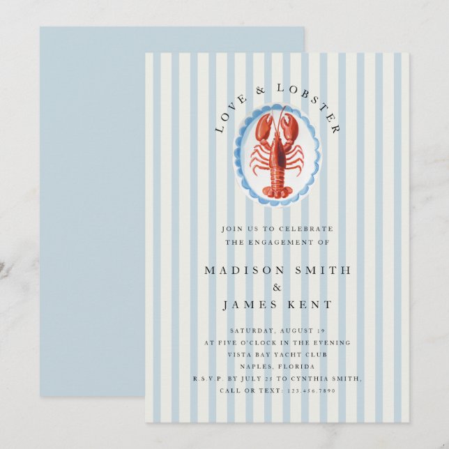Invitation Amour et homard Nautique Plage (Devant / Derrière)