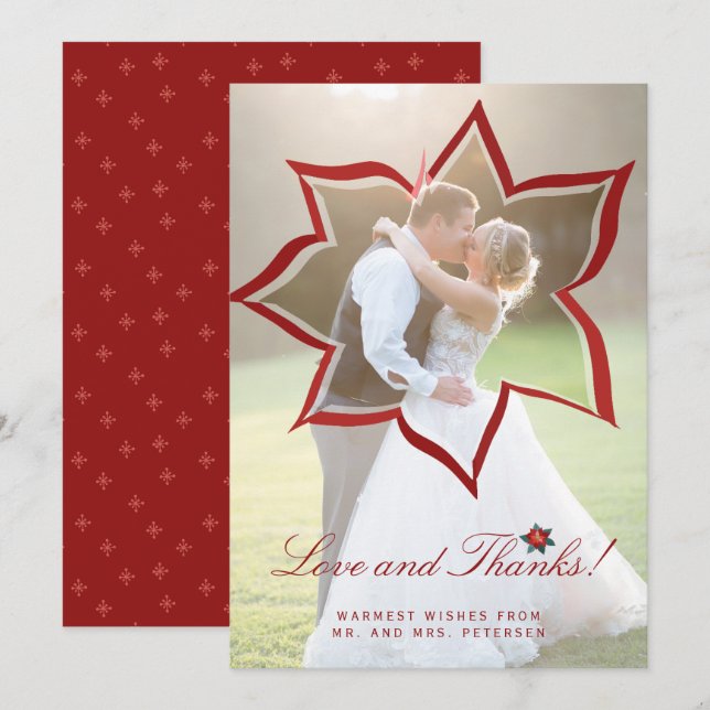 Invitation Amour et merci Noël photo du mariage merci (Devant / Derrière)