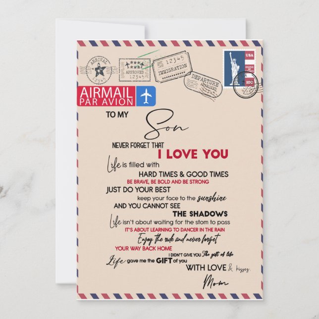 Invitation Amour Fils | À mon fils n'oublie jamais que je t'a (Devant)