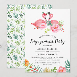 Invitation Amour Flamant rose Watercolor Floral Engagement P