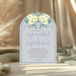 Invitation Amour fleurissant Bleu Jaune Mariage d'arc Floral