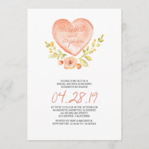 Invitation amour fleurs coeur aquarelle nuptiale