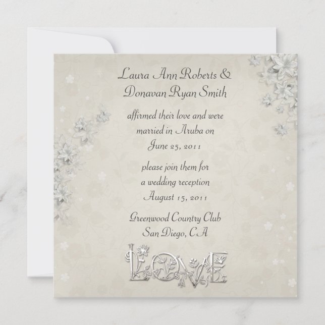 Invitation Amour Floral Blanc et Ivoire Après-Mariage (Devant)