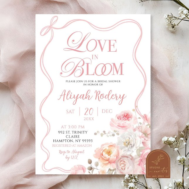 Invitation Amour floral rose en fleurs dans la Fête des marié (Créateur téléchargé)