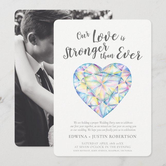 Invitation amour forte couleur diamant aquarelle après la fêt (Devant / Derrière)