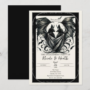 Invitation Amour gothique argent crème noir Bats Engagement