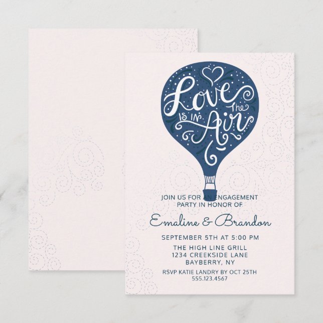 Invitation Amour Lettré à la main Partie d'engagement de ball (Devant / Derrière)