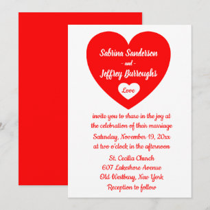 Invitation Amour Mariage du coeur rouge et blanc