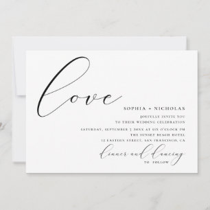 Invitation Amour. Mariage élégant calligraphie noir et blanc