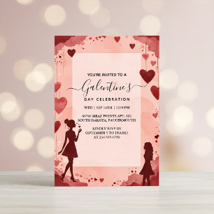 Invitation Amour Mignonne Femme Ado Fille Galentines Jour Fêt