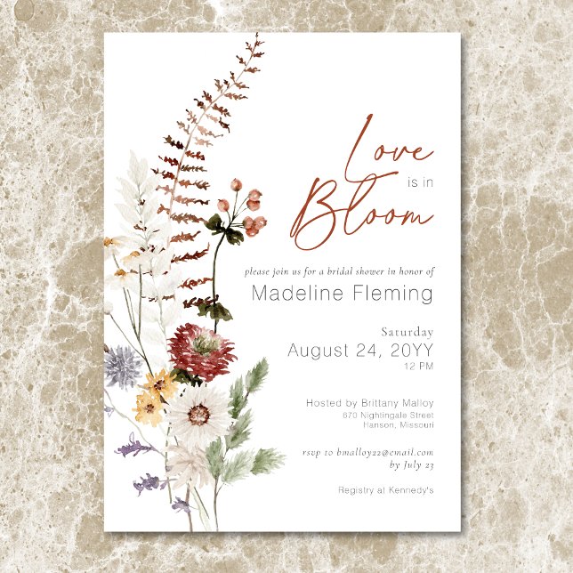Invitation Amour Moderne fleur sauvage En Fête des mariées Fl (Wildflowers Modern Love In Bloom Bridal Shower Invitation)