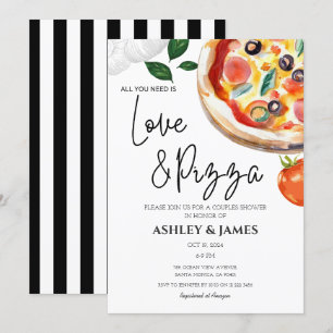 Invitation Amour moderne & Pizza Couples Fête des mariées Mar