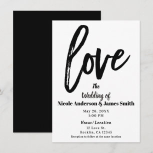Invitation Amour Noir & Blanc Écriture Moderne aux Pinceaux M