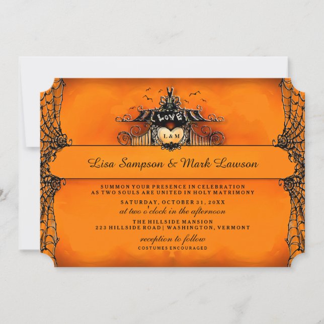 Invitation Amour orange et noir d'invitation de mariage de (Devant)