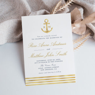 Invitation Amour par la mer or ancre marine mariage nautique