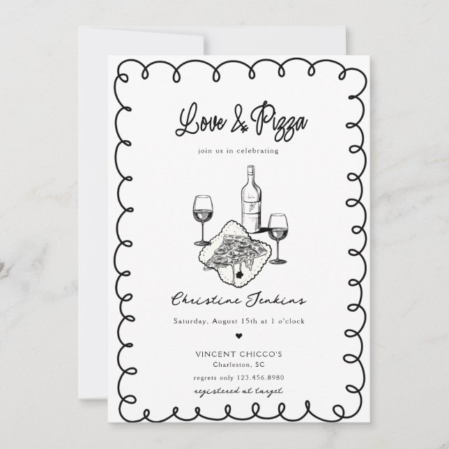 Invitation Amour & Pizza | Fête des mariées lunaire (Devant)
