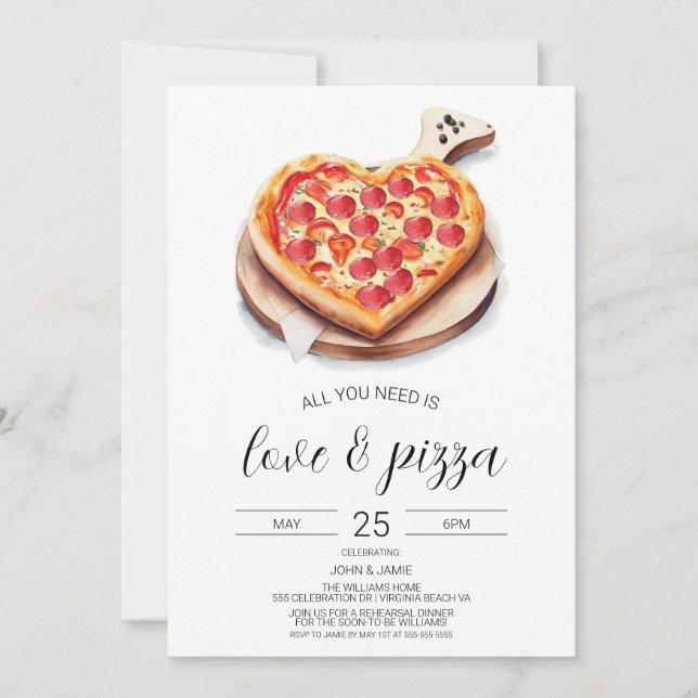 Invitation Amour & Pizza, Mariage Couple Shower (Devant)