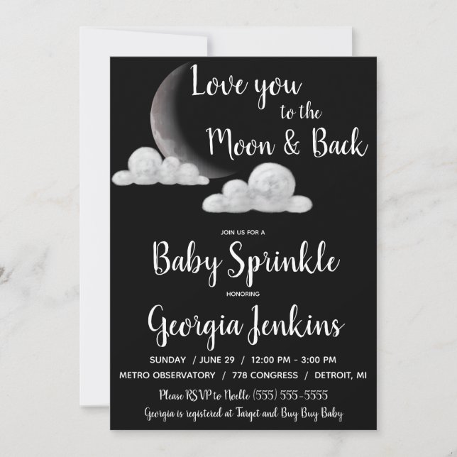 Invitation Amour pour toi jusqu'à la Lune et Retour Baby Show (Devant)
