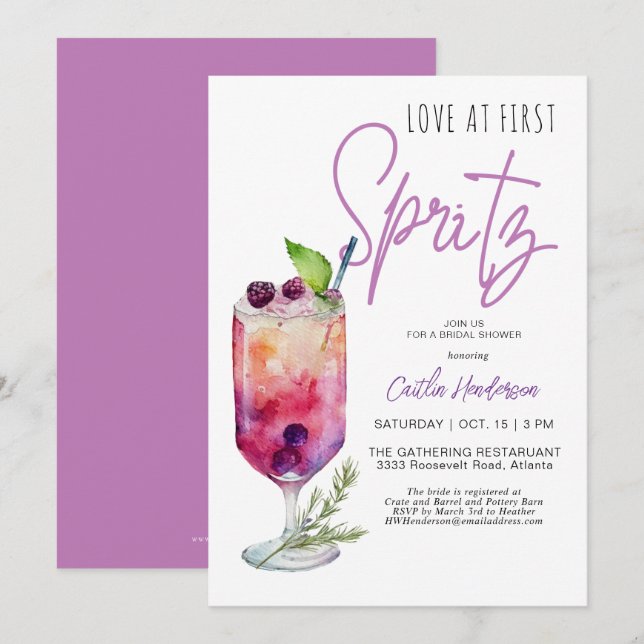 Invitation Amour Purple Moderne À La Première Fête des mariée (Devant / Derrière)