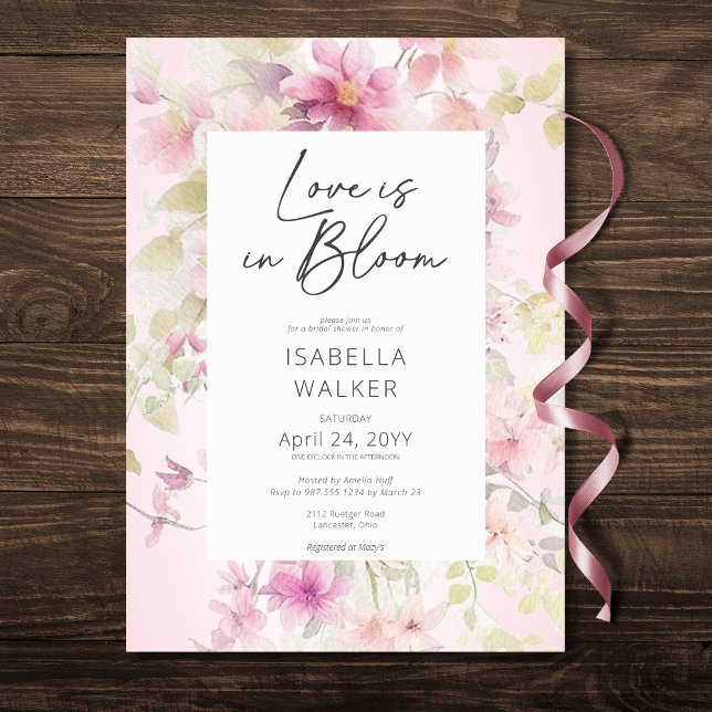 Invitation Amour Romantique Rose Dans Fête des mariées Floral (Romantic Pink Love In Bloom Floral Bridal Shower Invitation)
