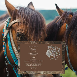 Invitation Amour rustique chevaux se câlinant mariage en bois