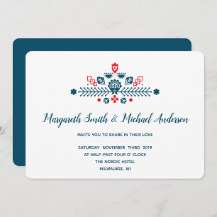 Invitation Amour scandinave en rouge et bleu MARIAGE