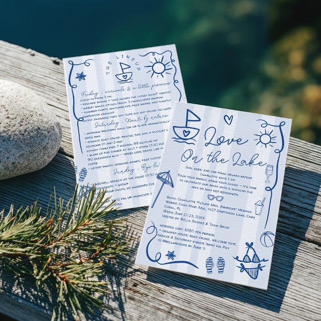 Invitation Amour sur le lac Blue Bachelorette Week-end (Love on the Lake Blue Bachelorette Weekend Invitation)