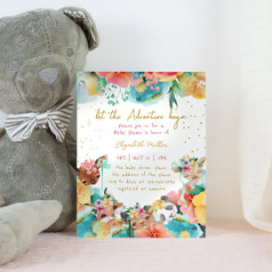 Invitation Amoureux Animaux Fleur Fleur Bébé Fille Douche