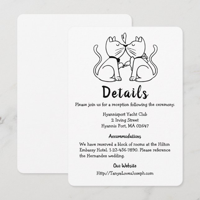 Invitation Amoureux de les chats mignons Kitty Black White Dé (Devant / Derrière)