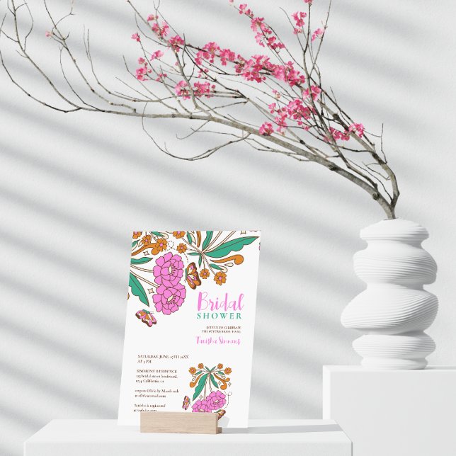 Invitation Amoureux Papillons Rose Floral Script Mariage (Créateur téléchargé)