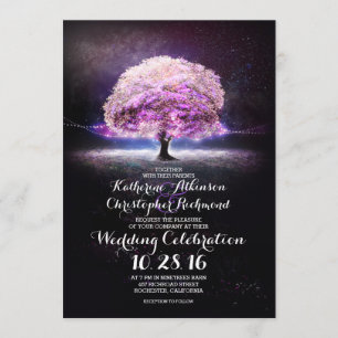 Invitation amoureux phares à cordes arbre violet mariage invi
