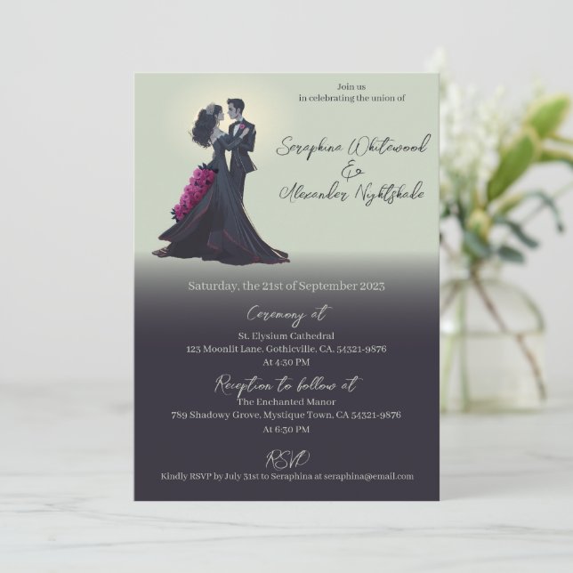 Invitation Amoureux romantique gothique Mariage minimal (Debout devant)
