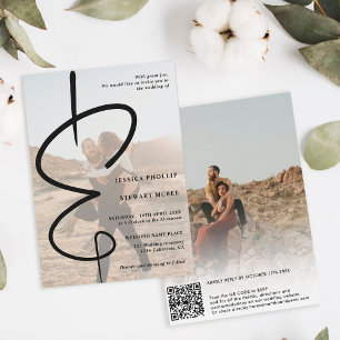 Invitation Ampersand chic photo calligraphie Qr code mariage