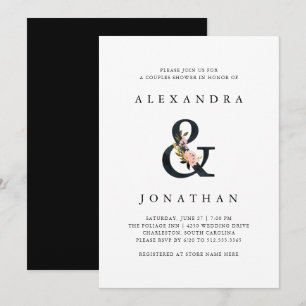 Invitation Ampersand élégant   Douche Couples Noir et Blanc