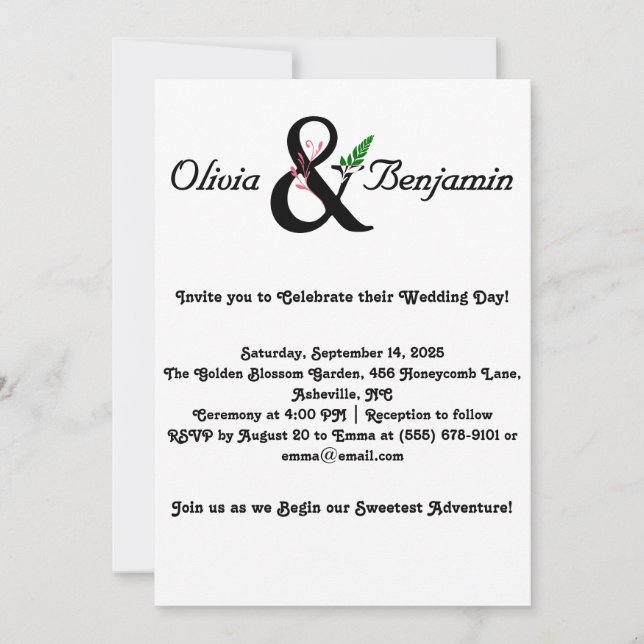 Invitation Ampersand élégant et design Mariage de script (Devant)