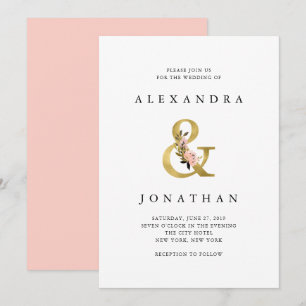Invitation Ampersand élégant   Mariage Gold et Blush