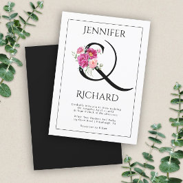 Invitation Ampersand et bouquet de roses roses mariage