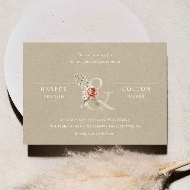 Invitation Ampersand floral élégant Mariage rustique Kraft (Créateur téléchargé)