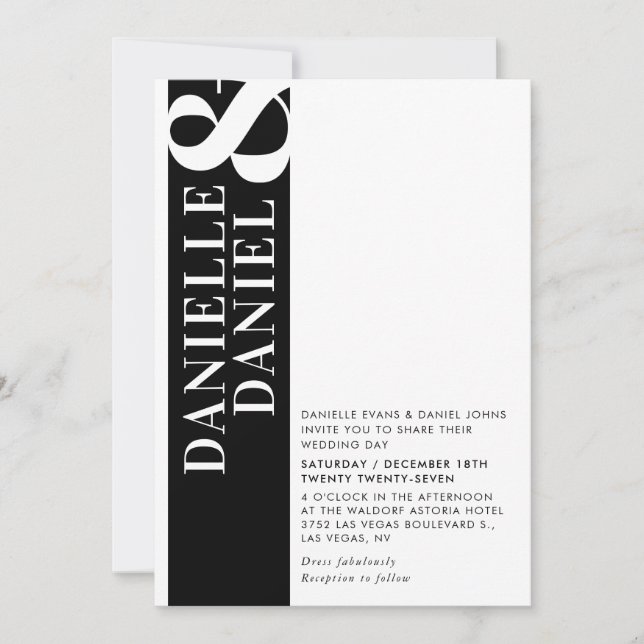 Invitation AMPERSAND MODERNE typographie simple noir & blanc (Devant)